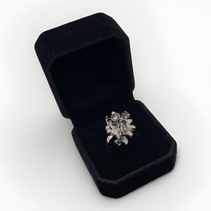 Sapphire Cocktail Ring Cubic Zirconia Statement Sterling Silver Sz 7 Vintage